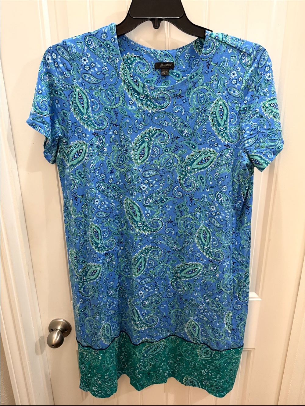J Jill Blue Paisley Short-Sleeve Dress L whimsy comfort